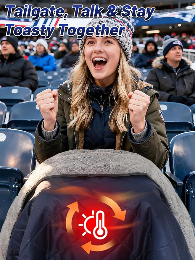 Aulock 55''W x 60''L Warm Outdoor Stadium Blanket Waterproof - Portable & Windproof Navy Blanket with Sherpa Fleece Lining for Camping Winter Cold Weather