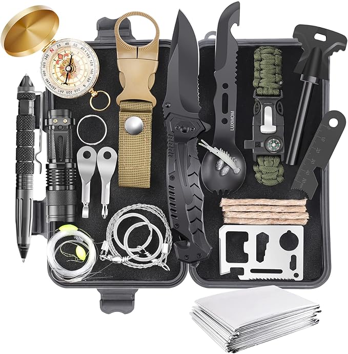 Gifts for Men Dad Christmas Husband Teenage Boy, Survival Kit 28 in 1, Survival Gear Tool Emergency Tactical Equipment Supplies Kits for Families Outdoors Camping Hiking Adventures