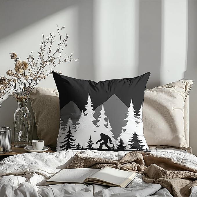 Funny Bigfoot Sasquatch Forest Throw Pillow Covers,Camping Camper Bigfoot Gifts for Women,Big Foot Sasquatch Gifts,Camper Decor Pillowcase