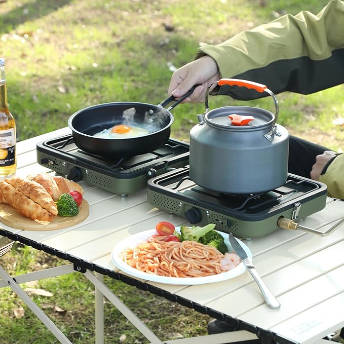 2 Burner Propane Camping Stove,Portable Folding Gas Stove for Camping with 17200 BTU,Two Adjustable Burners with Easy Carrying Handle&Inlet Gas Pipe,Outdoor Camp Stove for Camping Backpacking
