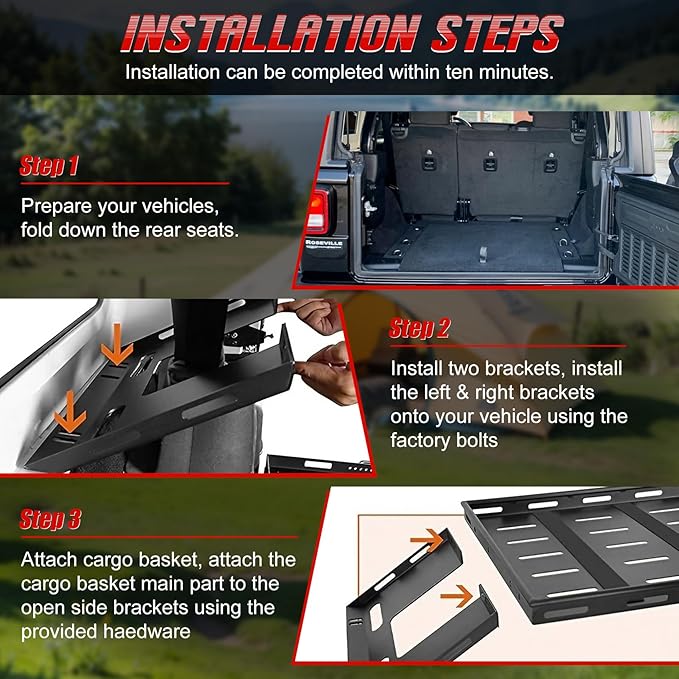Interior Rear Trunk Cargo Rack Basket Tray Storage Luggage Carrier Fits 2007-2026 Jeep Wrangler JK JKU & JL JLU Unlimited （4 Door Hardtops）, Perfect for Jeep Wrangler JK JL Interior Rear Cargo Storage