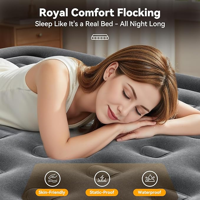 VOSSER King Size Air Mattress with Built in Pump Raised,18’’King Air Mattress,Blow Up Mattress in 3 Mins,Self Inflatable Mattress for Home,Floor&Travel,Portable Air Bed for Adults,750LB Max,Black