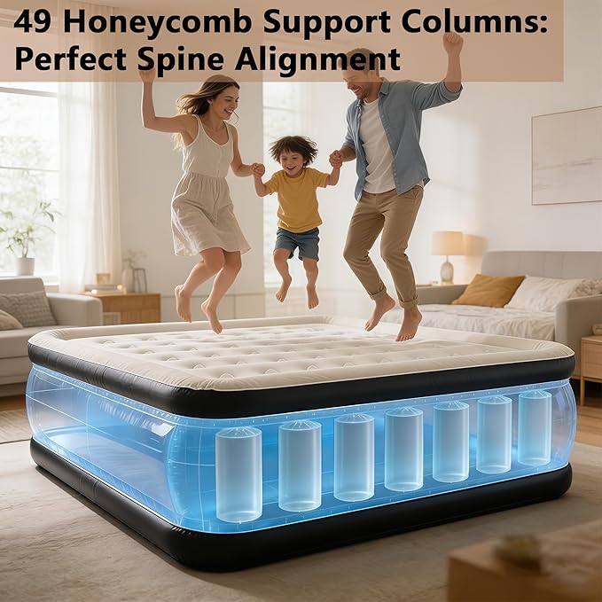 King Size air Mattress – 18-Inch Thickened Inflatable Mattress for Camping, Home Use & Guest Accommodation, Comes with Storage Bag, Supports Up to 750 Pounds（Black）
