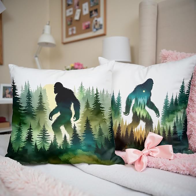 Funny Bigfoot Sasquatch Forest Throw Pillow Covers 18x18 Set of 2,Camper Decor Pillowcase,Big Foot Sasquatch Gifts,Camping Camper Bigfoot Gifts for Women（90）