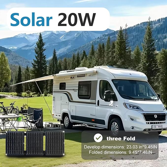 20W Portable Foldable Solar Panel, 3-Fold Solar Charger with USB QC3.0 & DC Outputs, lPx4 Waterproof Solar Panel Charger for Camping, Hiking, Portable Source, Emergency Power Outage