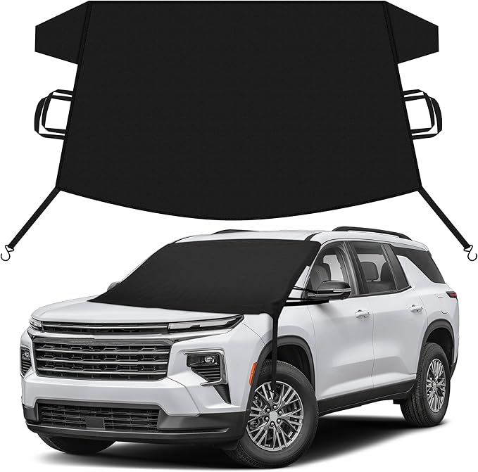 EcoNour Car Snow Cover Compatible for Chevrolet Traverse | Windshield Cover for Ice and Snow with S-Hook Straps | Heavy-Duty 600D Oxford Winter Car Cover, Waterproof & Anti-Slip