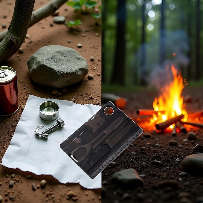 12-in-1 Credit Card Multi Tool, Black, Pocket Survival EDC Gear, for Men Unique, Tactical Survival Gear for Camping And Hiking