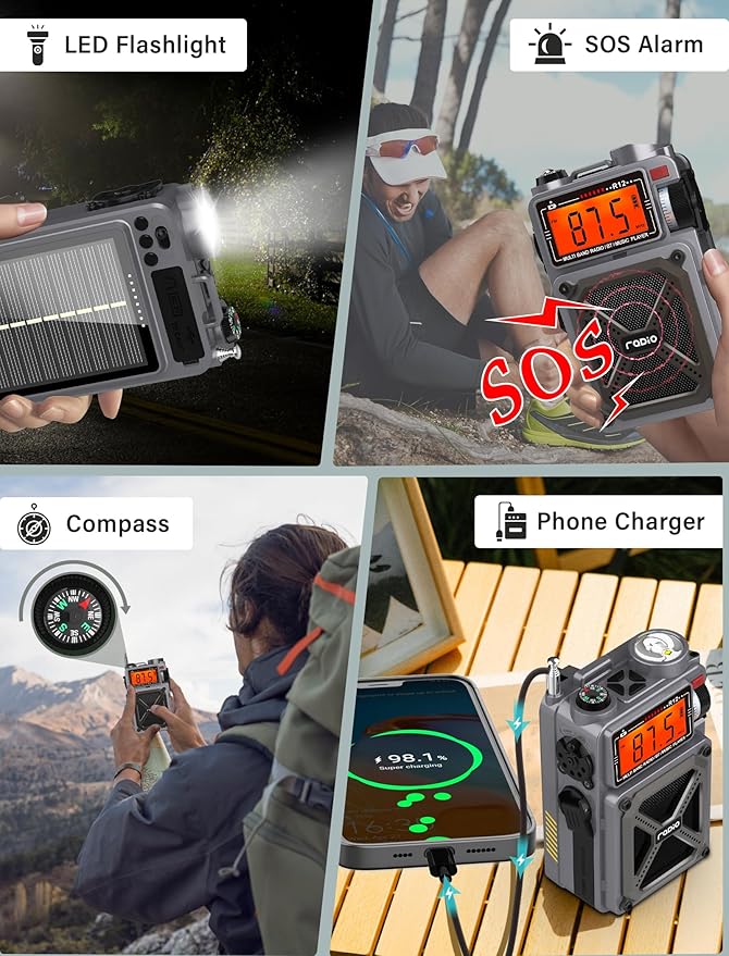 Digital Shortwave Radio with Bluetooth 5.4,AM/FM/SW with NOAA Weather Alert, 4000mAh Emergency Radio Hand Crank Solar,5W Speaker/SOS/Flashlight/Support SD Card USB MP3 Player for Emergency