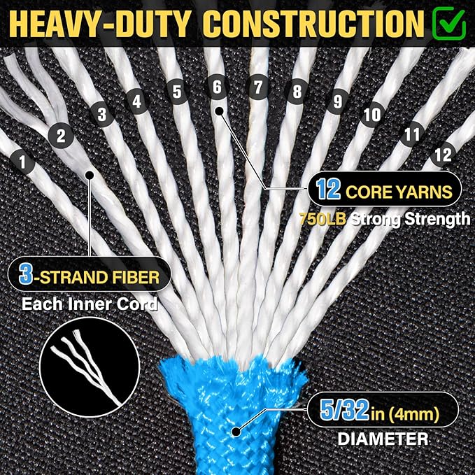 Paracord Rope 750 lb - 1000ft 5/32" Parachute Cord 4MM 12-Strand para Cord - Heavy Duty Spool String for Survival,Camping Gear, Survival Bracelet, Clothesline - Blue