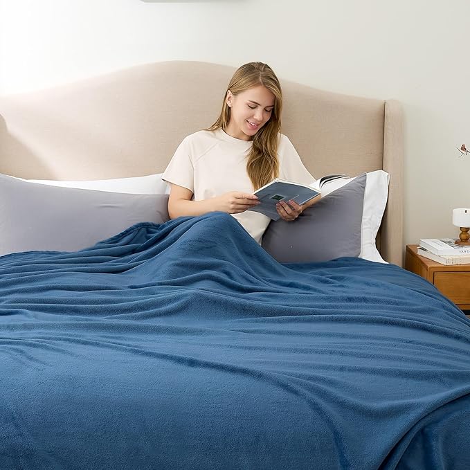 Hansleep Fleece Mineral Blue King Blanket, Flannel Fuzzy Plush Cozy Blanket for All Seasons, Mineral Blue, King 90x108 Inches