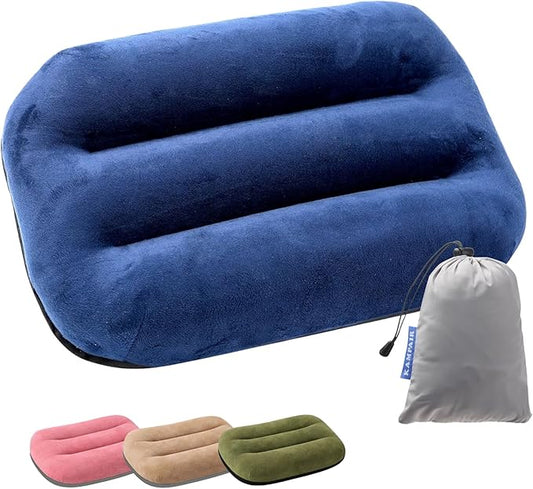 Ultralight Inflatable Camping Pillow for Sleeping – Soft Velvet Cover, Compact & Portable, Ergonomic Neck Support, Machine Washable Air Pillow, Perfect for Travel, Hiking, Backpacking – Blue