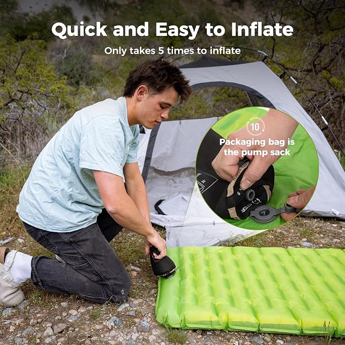 ATEPA ThermAir Backpacking Inflatable Sleeping Pad, 6 R-Value Insulated Ultralight Portable Camping Pad Sleeping Mat with 7 Layers & Storage Bag for Camping Backpacking Tent, Wide Long Size (72"x25")
