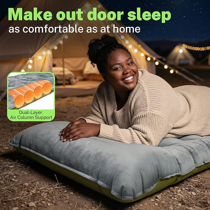 Sleeping Pad, 6 Inch Velvet Sleeping Mat Camping Self Inflating Sleeping Pad for Camping Built-in Foot Pump, Compact Ultralight Sleeping Pad Backpacking for Travel Hiking Tent Outdoor Camp Gear