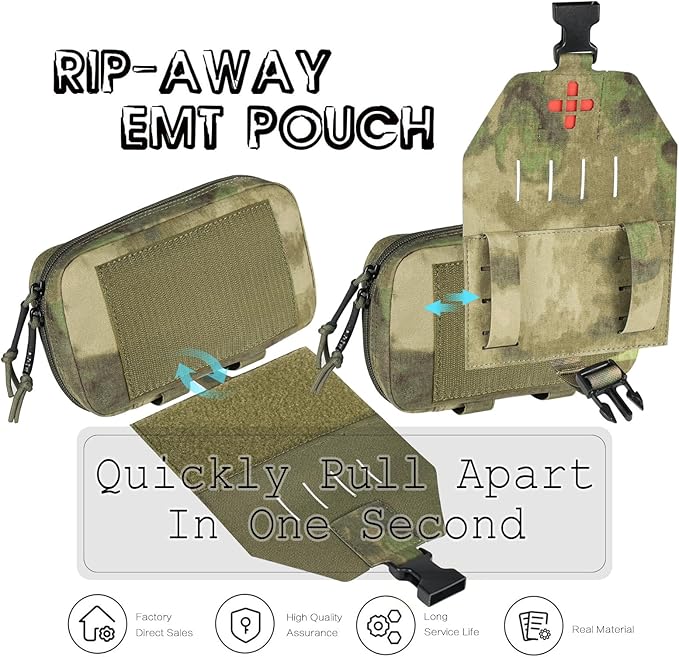 Ifak Pouch-Rapid Deployment Tactical MOLLE Trauma Kit Pouches, Quick Release Tear-Off Medical First Aid Kit Organiser with Red Immediate Identify for Emergency Surviva.