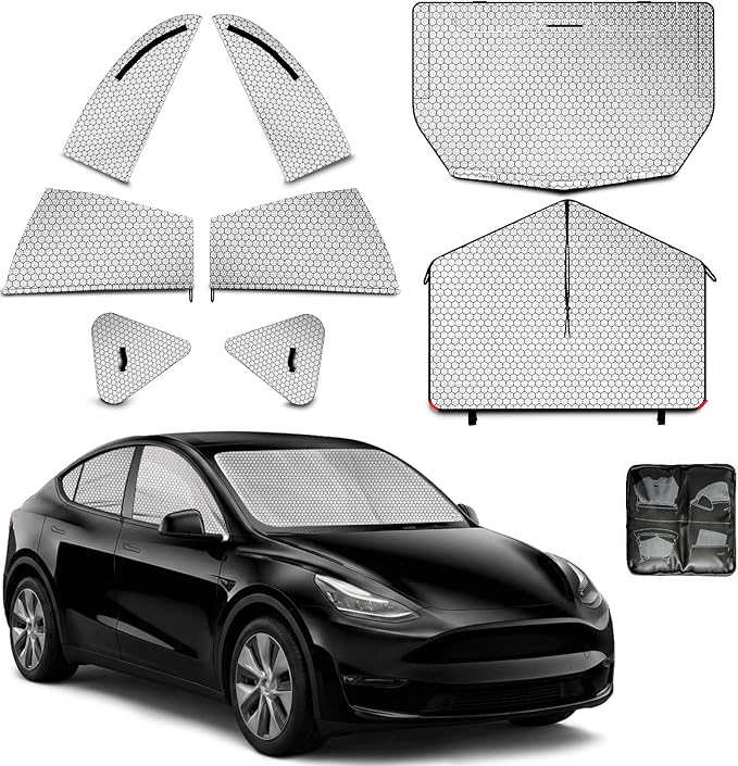 Car Window Shades for Tesla Model Y 2020-2024 Privacy Car Window Covers for Camping | Sleeve-on Design | Upgrade Graphene | Car Window Sunshades for Heat & UV Rays, 8Pcs Set Exclude Roof Sunshade