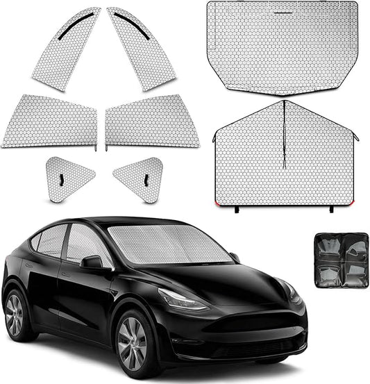 Car Window Shades for Tesla Model Y 2020-2024 Privacy Car Window Covers for Camping | Sleeve-on Design | Upgrade Graphene | Car Window Sunshades for Heat & UV Rays, 8Pcs Set Exclude Roof Sunshade