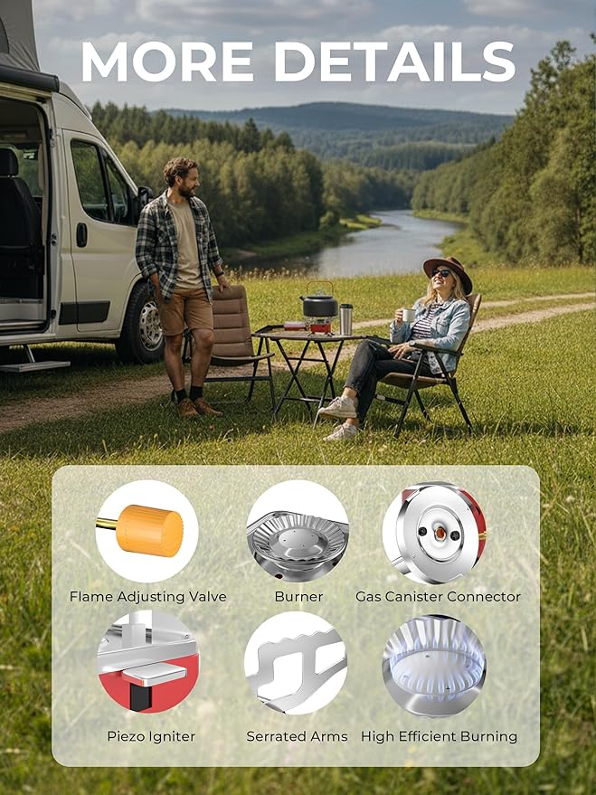 SYIPO Portable Camping Stove, Ultralight Backpacking Stove with Stable Support Wind-Resistance Camp Stove, Mini Outdoor Folding Metal Camping Gas Stove for Camping, Hiking, Cooking, ect.