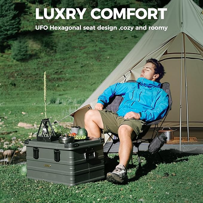 ATEPA UFO3.0 Ultralight Backpacking Chair, 330 lbs Heavy-Duty Aerospace Aluminum Folding Camp Chair with Hexagon Ergonomic Seat Anti-Sink Feet, Compact Portable Outdoor Gear for Hiking Fishing, Black