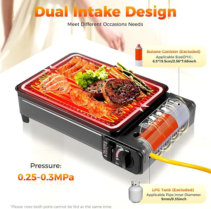 Portable Gas Grill Butane Stove, Portable Camping Grill Gas Stove Portable Tabletop bbq Grill Free Standing BBQ Grill with Grilling Net Carry Case for Camping Traveling Outdoor Cooking