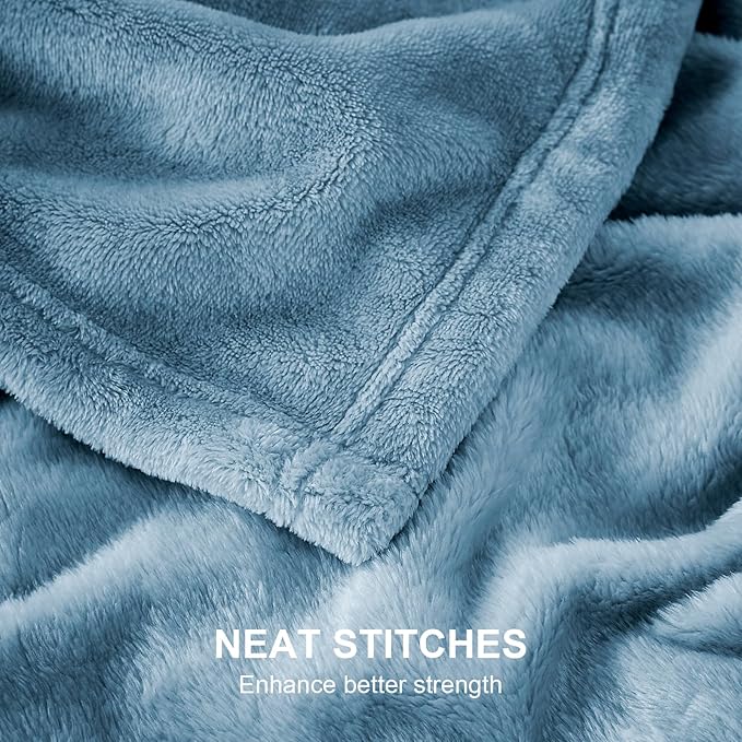 Hansleep Fleece Queen Blanket for Bed Fleece Washed Blue, Queen Size Super Soft Flannel Fuzzy Plush Cozy Blanket for All Seasons, Washed Blue, Queen 90x90 Inches