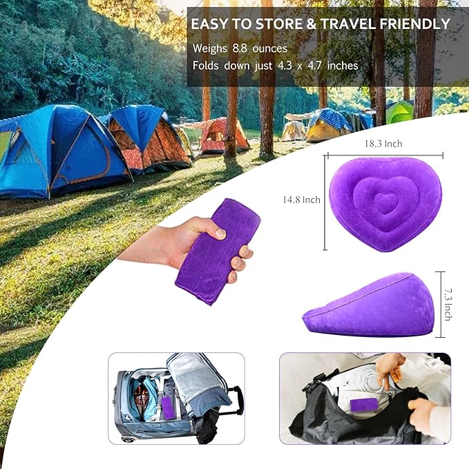 Inflatable Pillow for Camping Head Raised, Inflatable Wedge Pillow for Traveling Acid Reflux Sleeping, Blow Up Travel Pillow for Back Lumbar Support, Portable Backpacking Pillow for Hiking