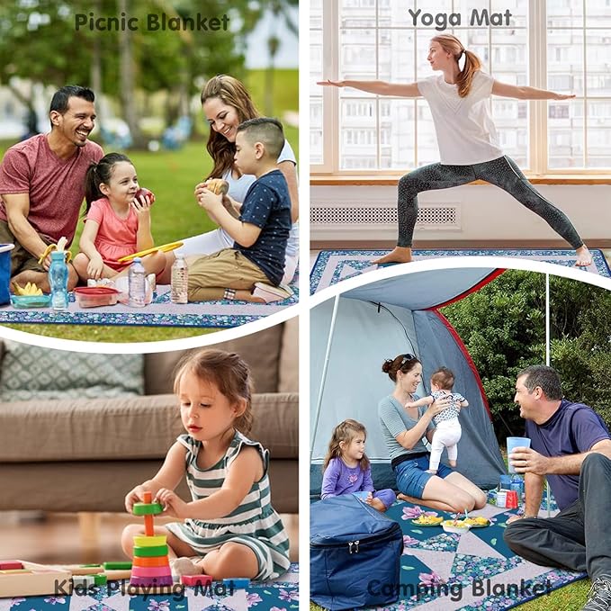 Supfitness Extra Large Picnic Blankets Waterproof Foldable (60"x 80") Beach Blanket Waterproof Sandproof,3-Layer Thicking Mat Outdoor Packable Camping Blanket