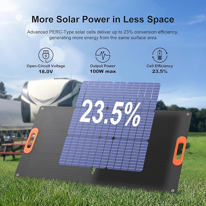 Solarapex 100W Portable Solar Panel, IP67 Waterproof ETFE One-Piece Lamination, 23.5% Efficiency Foldable Charger, USB/Type-C/MC4/XT60/DC8020/Anderson Output for Power Station Camping RV