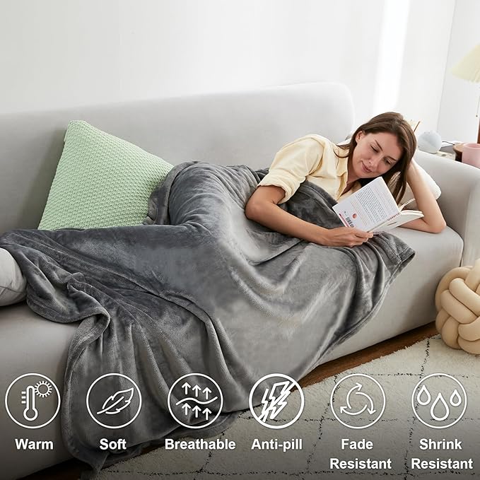 Hansleep Fleece Grey Full Blanket, Super Soft Flannel Fuzzy Plush Cozy Blanket for All Seasons, Grey, Full 84x90 Inches