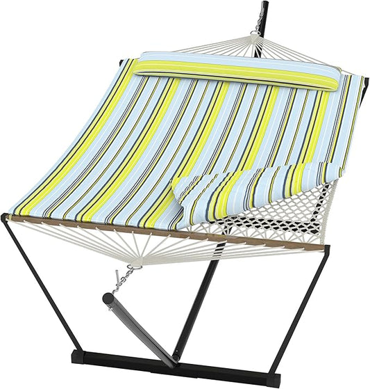 GarveeHome Double Hammock with Heavy-Duty Steel Stand, 2 Person Portable Hammock, 450LBS Max Weight Capacity, Easy Assembly, Ideal for Indoor, Backyard, Camping & Outdoor Use