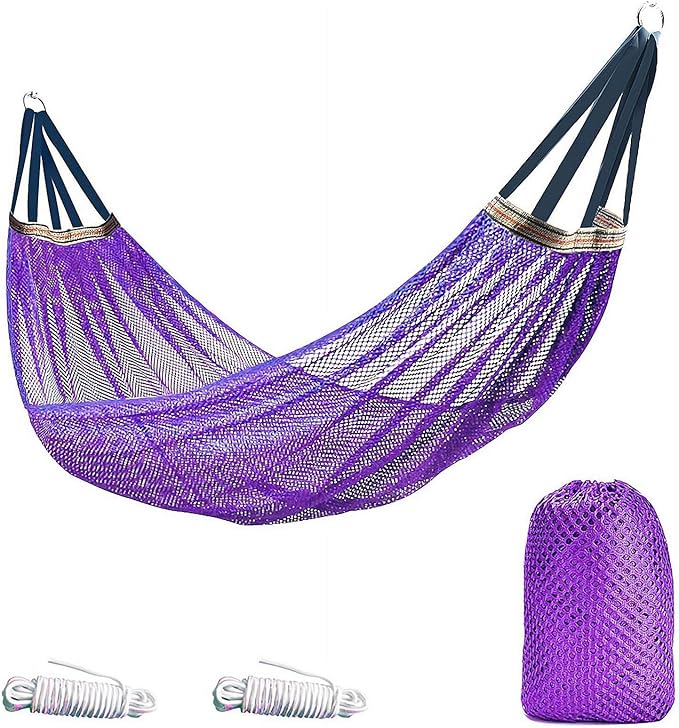 Outdoor Travel Hammock, Portable Camping Hammocks, Outdoor Sport Hammock, Mesh Net Nylon Rope Sleeping Bed with Tree Straps Travel Bag for Garden Beach Yard Travel