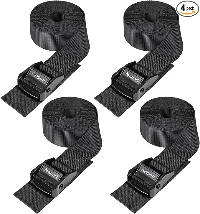 Ayaport Lashing Straps with Buckles Adjustable Cam Buckle Tie Down Cinch Strap for Packing Black 4 Pack