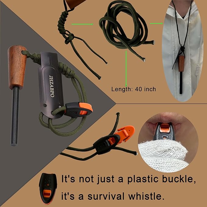 Ferro Rod Survival Kit, Flint and Steel Flint Fire Starter Kit, Fast Fire Stick with Survival Whistle