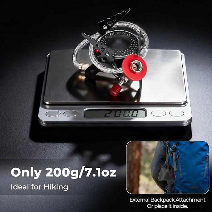 Alocs 2800W Backpacking Stove, Portable Camping Stove with Ignition, Mini Camp Stove with Butane Adapter, Foldable Gas Stove with Carry Bag for Outdoor Cooking, Hiking, Picnic, Emergency use