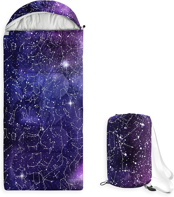 Wake In Cloud - Kids Sleeping Bag for Boys Toddlers, Camping in Warm Cold Weather, Backpacking Lightweight Compact Outdoor Liner for 3 Seasons, Constellation Galaxy