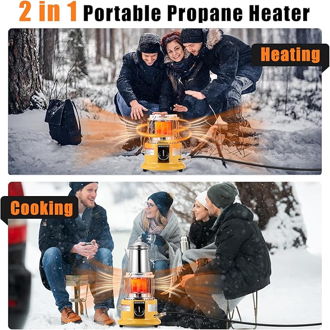 2 in 1 Propane Heater & Stove, 13000 BTU Portable Propane Heater with Handle, Outdoor Heater Gas Stove for Patio, Camping, Tent, Ice Fishing, Garage