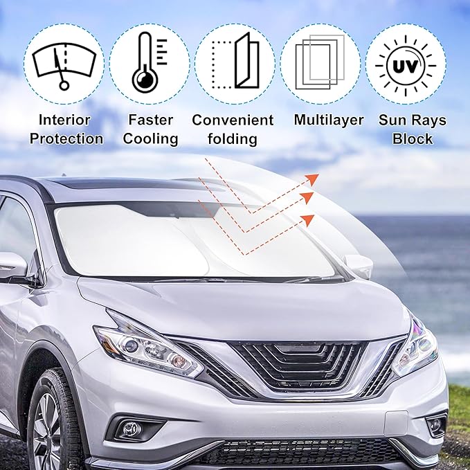 Windshield Sun Shade Custom Fit 2015-2020 2021 2022 2023 2024 Ni-ssan Murano Accessories Foldable Sunshade Front Window Cover Protect Car from Heat Damage Keep Car Cooler