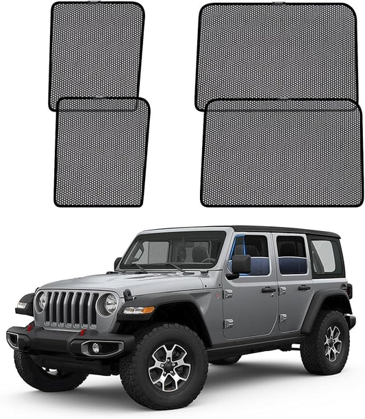 ZATOOTO Car Window Shades for Jeep Wrangler 2019-2024, Car Side Window Sun Shade Breathable Mesh Sun Blocker for Baby, Protection from 99% UV Rays and Glare for Camp Nap Relax(Excluding Hybrids)
