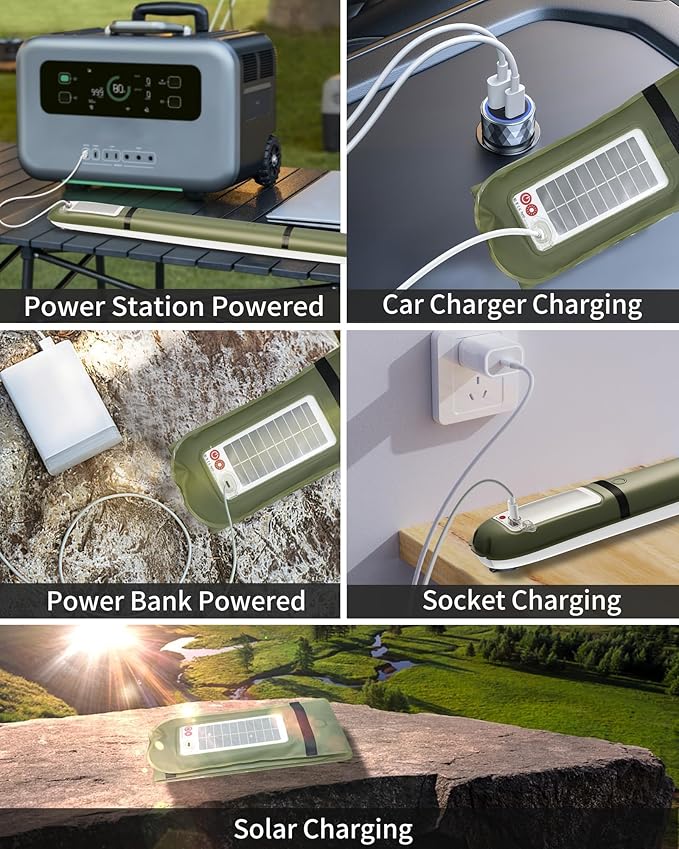 Inflatable Solar Camping Lantern Rechargeable LED Tube Light Portable Foldable Camping Hanging Tent Lights with 4 Lighting Modes, IP66 Waterproof Lightweight for Outdoor Hiking Travelling Emergency