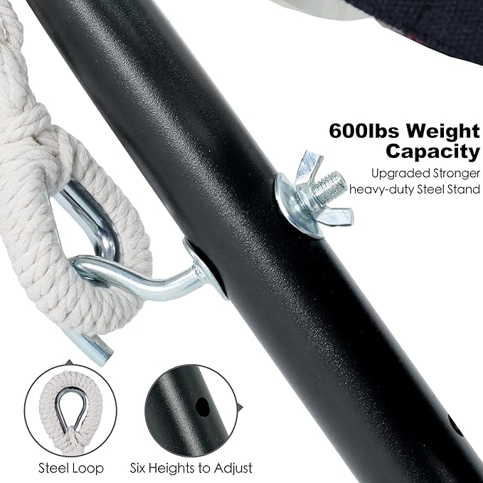 GAFETE Double Hammock with Stand for Outside, Upgraded Spreader Bar, Heavy Duty Space Saving Steel Stand 2 Person, Side Pockets, Easy Assembly, 600lbs Weight Capacity, Indoor & Outdoor (Darkness)