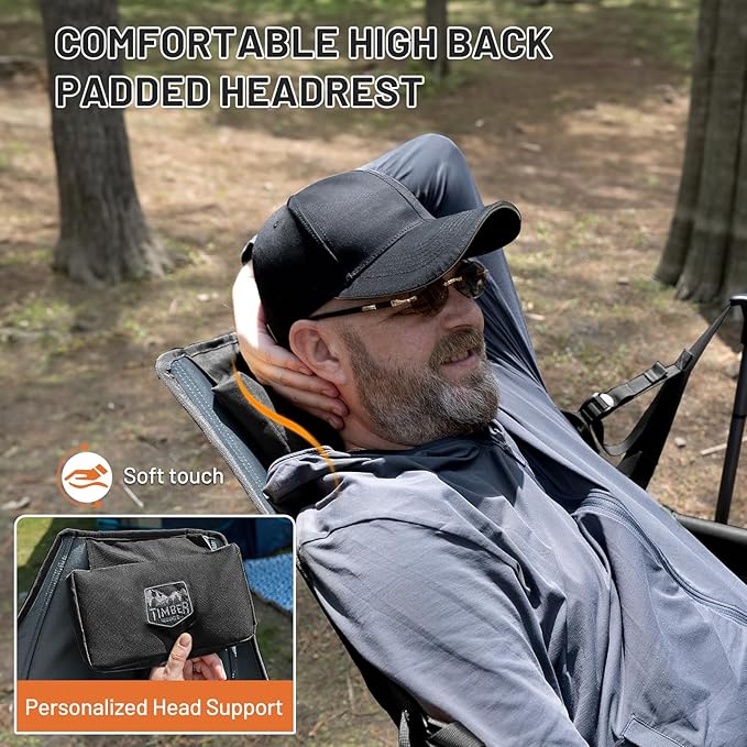 TIMBER RIDGE Oversized Hammock Camping Chair, Swinging Chair with Adjustable Back and Seat Height, Portable Folding Rocking Chair for Outdoor Lawn, Backyard and Patio, Supports 400lbs, Black, 2 Pack