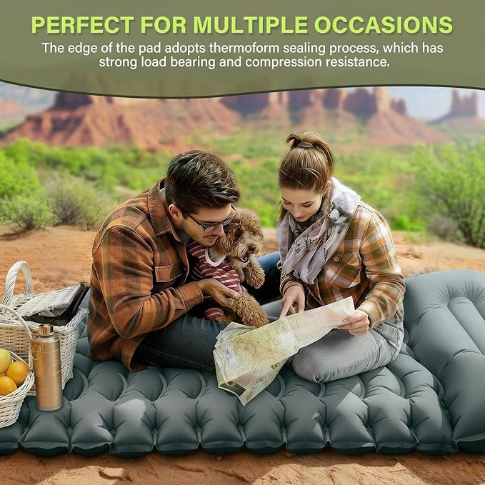 FUN PAC Camping Sleeping Pad, Ultralight Camping Mat with Pillow Built-in Foot Pump Inflatable Sleeping Pads Compact for Camping Backpacking Hiking Traveling - Gray