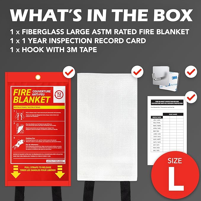 72 HRS Large Emergency Fire Blanket 47"×47" – Fiberglass Fire Safety Tool for Home, Kitchen, Camping, Survival | Extinguisher Alternative for Grill, Welding, Fire Pit