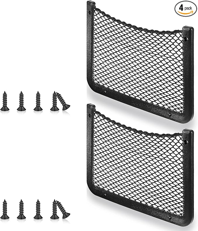 Frienda 4 Pcs Car Storage Net Bag, ABS Plastic Framed Mesh Net Holder, Phone & Cargo Organizer with Screws for Auto, Rv, Boat, Truck Pocket Storage (12 x 8 Inch)
