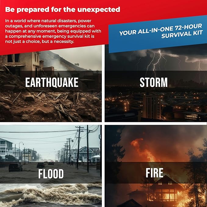 First My Family All-in-One Premium 2-Person Emergency Survival Kit | Hurricane & Earthquake Preparedness Supplies | Disaster Backpack with 72-Hour Survival Gear, First Aid, and More