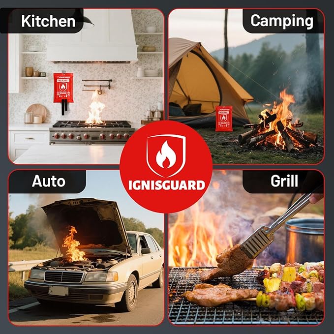 2-Pack Fire Blanket for Home and Kitchen, Includes 1 Fire Resistant Glove and 2 Hooks, Fire Blankets Emergency for Home Safety, Emergency Fire Blankets Suppressant Kit