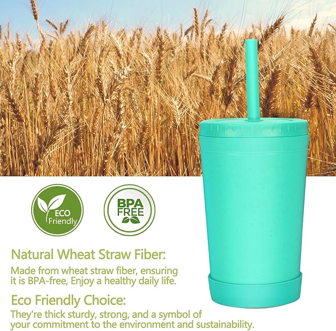 Homestockplus 10 Oz Wheat Straw Reusable Cups with Lids & Silicone Straws | Anti-slip Kids & Family Safe Drinking Cup for Milk, Juice, Smoothies | Dishwasher Microwave Safe -Easy Clean For Daily use