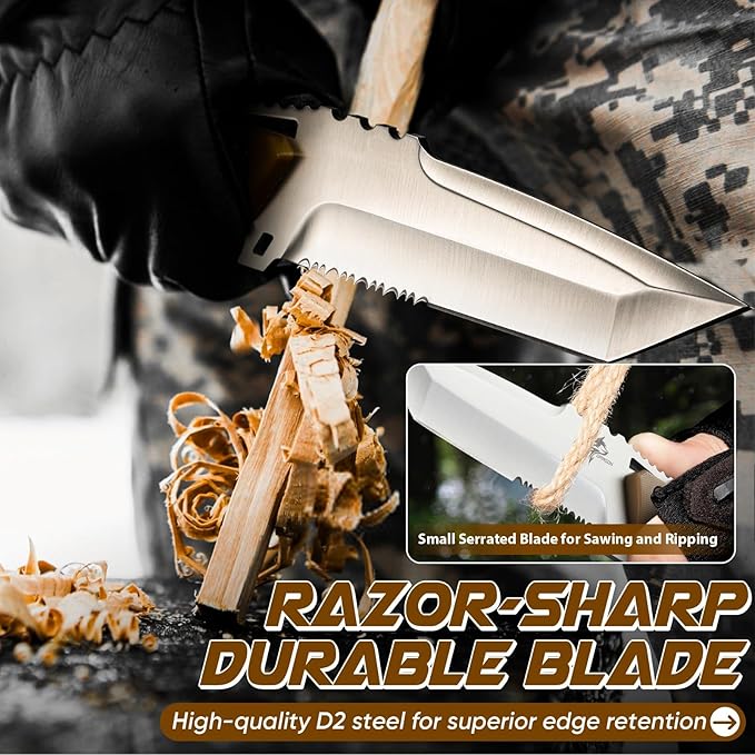 Purple Dragon Fixed Blade Knife - Tanto Knife with D2 Steel Blade and G10 Handle - Camping Knives with Sheath for Bushcraft Survival Hiking - Christmas Gift for Men and Women