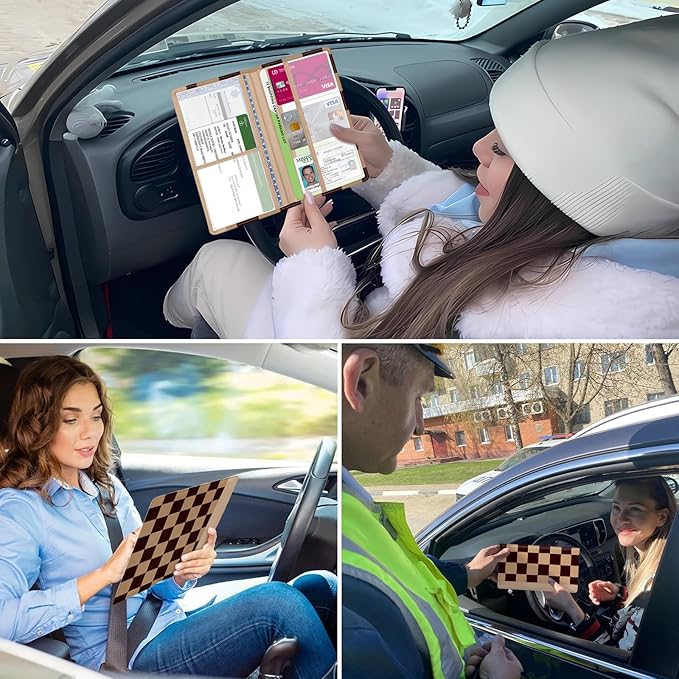 Car Registration and Insurance Holder, with Magnetic Closure for License, Cards and Documents, All Vehicle Needs and Car Accessories (Plaid-Brown)