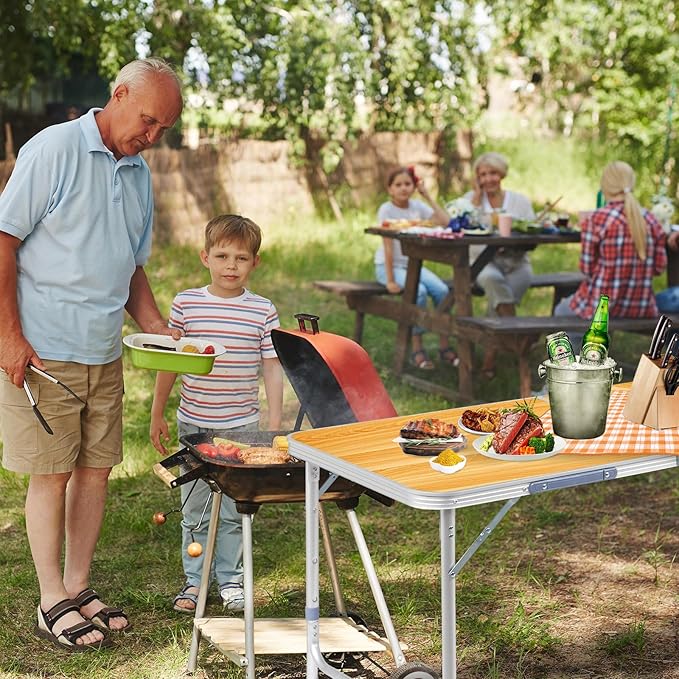 Outvita 6ft Portable Folding Camping Table, Outdoor Waterproof Adjustable Height Table, Aluminum Lightweight Suitcase Foldable Table for Picnic BBQ Beach Dining
