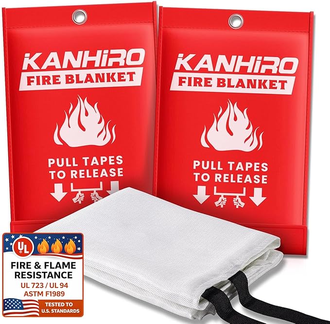 KANHIRO Fire Blanket Emergency for Home Kitchen - Fiberglass Fire Suppression Blanket Great for School, Fireplace, Grill, Car, Office, Warehouse (2 Pack, 39 in X 39 in)